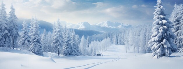 a winter landscape with meandering roads surrounded by snow-covered trees, the peaceful and enchanting atmosphere of a snowy wonderland.