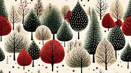  a group of trees on a white background with red, green, and black leaves on the tops of them.  generative ai
