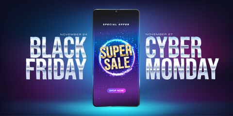 Black Friday and Cyber Monday Sale smartphone concept vector illustration