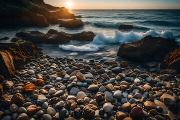 beach and rocks generated by AI technology
