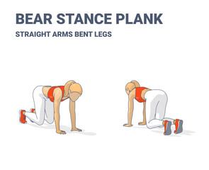 Bear Plank Exercise, Female Home Workout Routine Guidance Women fitness exercise