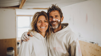 a couple between 30 and 45 years old working on a DIY home renovation project