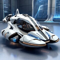 Fototapeta premium A futuristic vehicle, such as a sleek hovercraft or a futuristic spaceship, with advanced propulsion systems and sleek, aerodynamic designs