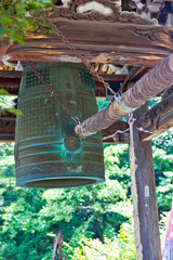giant tibetan bell in buddhist temple in japan
