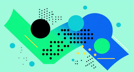Blue and green shapes with dots