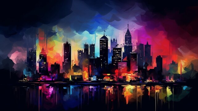 Colorful abstract menacing cityscape landscape AI Generated pictures