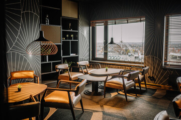 Nordic minimalist style restaurant or cafe store, front design