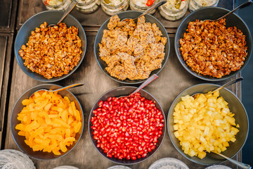 High angle view of breakfast on table
