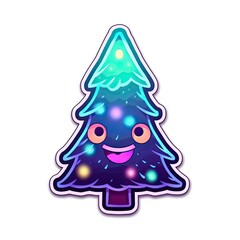 Christmas tree emoji sticker. Bioluminescent Christmas tree. A collection of merry Christmas emojis and logos. Collection of bioluminescent stickers. Generative ai