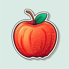 Red apple sticker, icon, label, print, logo. Cartoon red apple sticker isolated on white background. Collection of stickers fruits and products. Generative ai