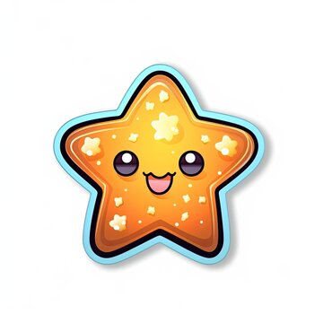 Christmas star emoji sticker. Gold cartoon star emoji. Bioluminescent Christmas star. A collection of merry Christmas emojis and logos. Collection of bioluminescent stickers. Generative ai