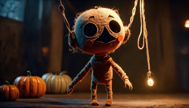 puppet, doll, ragdoll, scary, creepy, wool, horror, terror, halloween, decoration, holiday, night, dark, light, witch, voodoo, magic, fantasy, illustration, digital, render, cartoon, spooky