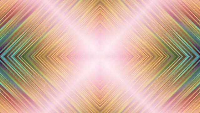 Lozenges spectrum background transition. Rhombic tunnel changes colours, vibrating. Abstract squarish luminous pattern emanations, fluctuations. Foursquare ornament hypnotic motion. 4K UHD 4096x2304