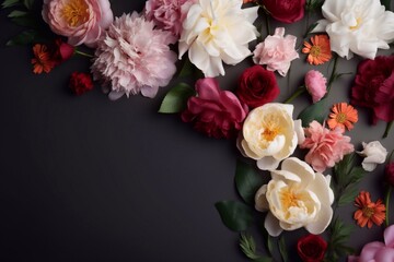 Obraz na płótnie Canvas beautiful flower arrangement on dark background. Generative AI