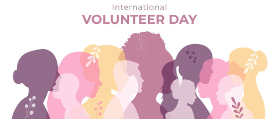 International Volunteer Day.Vector illustration with silhouettes of people.Volunteer day concept.