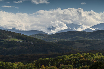 Fototapeta na wymiar Beautiful view of the mountains in autumn in the Ariège Pyrenees in south-west France