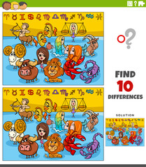 Fototapeta premium differences games with cartoon zodiac signs characters