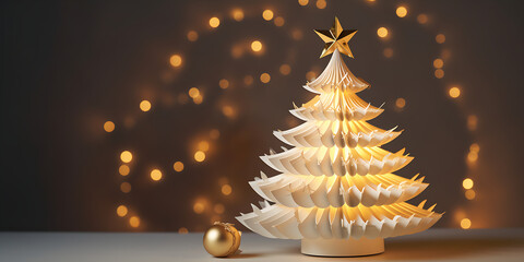 A Glorious Christmas Tree Bedecked in Gold, Embraced by the Sparkle of Lights and Golden Bokeh