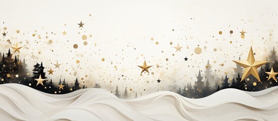 The background of the Christmas themed abstract design is adorned with a captivating texture of vintage paper creating a unique and artistic composition The gold illustration and subtle pla - obrazy, fototapety, plakaty