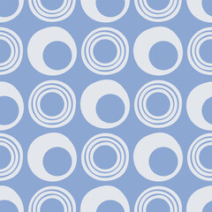 Elegant seamless pattern with circles. Repeated tile in delicate blue colors. Vector illustration. Minimalistic design for textile, fabric, clothes, presentation, banner in modern style. Cold colors