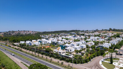 Condominium of residential houses in the city of Jundiai in Sao Paulo, Brazil. Aerial view