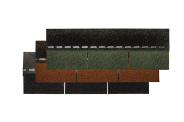 Shingles bitumen roofing cover sheets isolated on white background. Realistic shingles for roof covering.  Construction material.