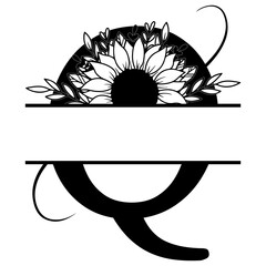 Sunflower Split Monogram svg, png, Floral Monogram Clipart, Sunflower Letter Graphic, Alphabet Bundle, Name Monogram
