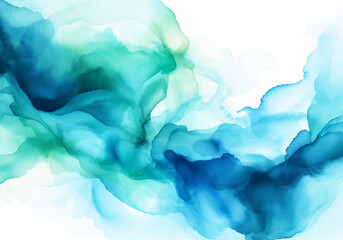 Fototapeta na wymiar Watercolor abstract background in emerald and blue colors. AI generative