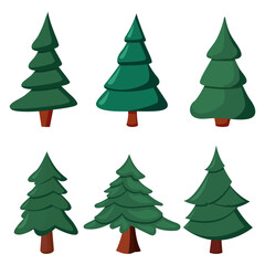 Winter colorful cartoon Christmas tree vector set