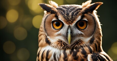 Great horned owl portrait Selective Focus of Smiling Owl
