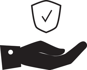illustration of icon providing safe protection, symbol of hand with check shield