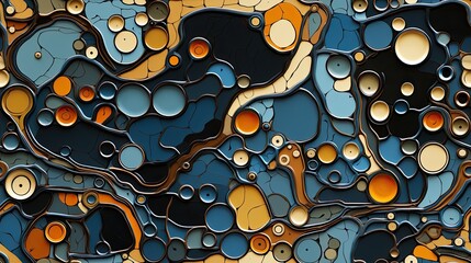 Abstract Organic Patterns with Blue and Gold Tones