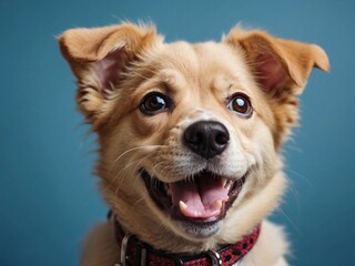 portrait of a happy puppy dog at a colorful background