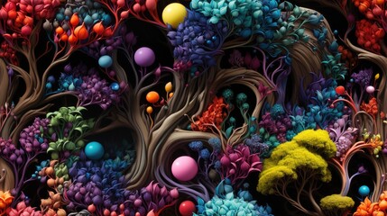 abstract tree and flower pattern
