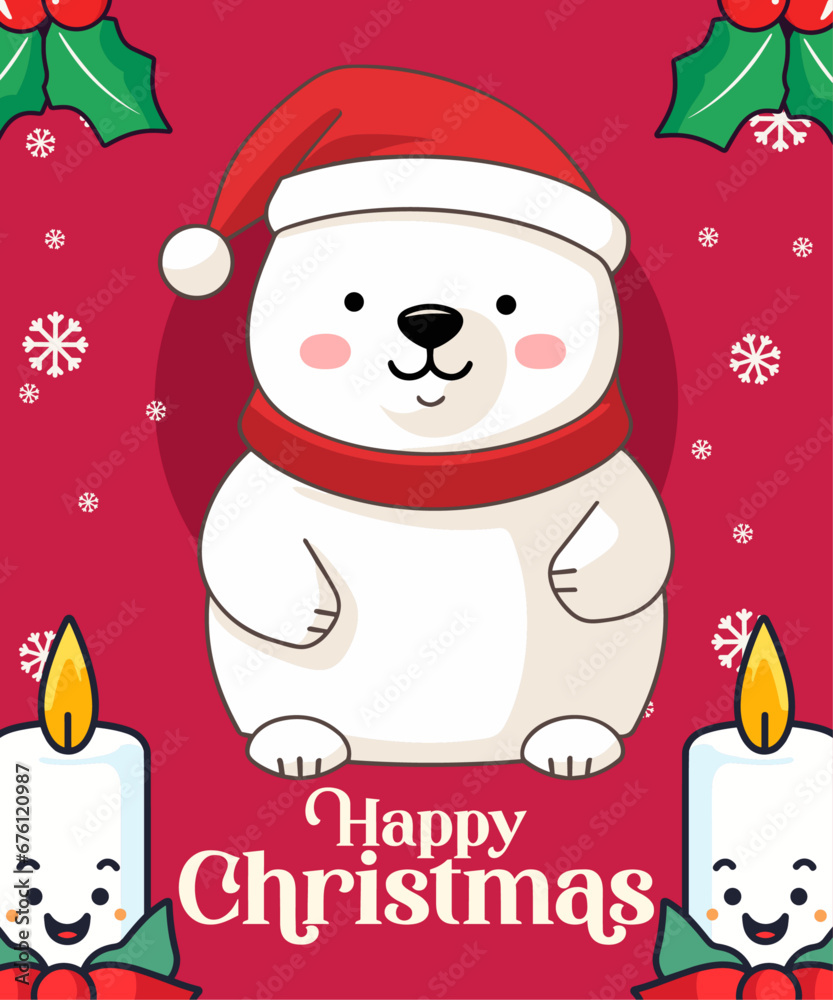 Wall mural winter holiday vector: adorable polar bear cartoon character for a joyful kids’ party