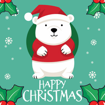 Kids’ Party Vector: A Lovable Polar Bear Cartoon for a Merry Winter Holiday