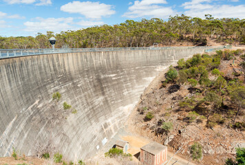 Huge dam wall at the Whispering Wall at Barossa Reservoir Reserve in Adelaide, Australia