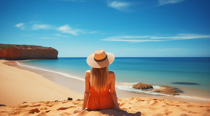 Fototapeta na wymiar Australiean woman at the beach. Vacations. summer concepts. 