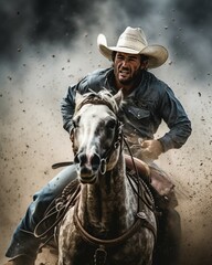 Cowboy on horseback - obrazy, fototapety, plakaty