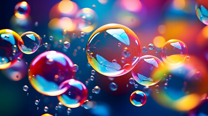 abstract pc desktop wallpaper background with flying bubbles on a colorful background.