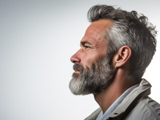 Obraz premium Serious Mature Man with Gray Hair and Beard in Contemplation, Profile View