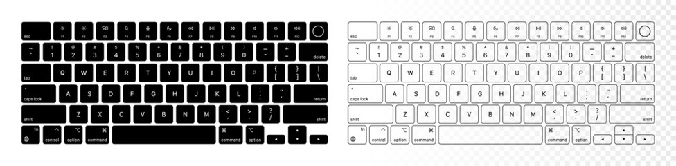 White and black color laptop computer keyboard on transparent background. Vector illustration - obrazy, fototapety, plakaty