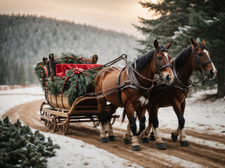 horse sleigh carriage in winter