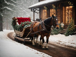 horse sleigh carriage in winter