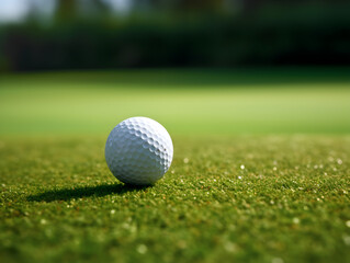 Crisp close-up of a golf ball on vibrant green grass, capturing the essence of the game.