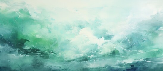 The abstract art illustration features a creative combination of white green and blue colors creating a vibrant background with a grunge texture and a unique pattern that elevates the overal - obrazy, fototapety, plakaty