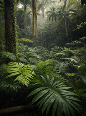 Naklejka premium green leaves wallpaper of forest in the jungle