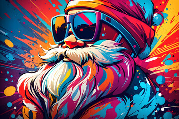 Fototapeta premium Stylish anime Santa Claus in colorful Christmas decorations. Christmas winter holiday composition. Generative AI.