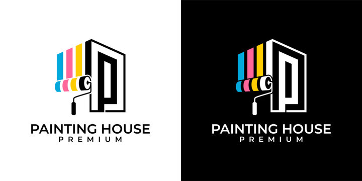 Painting House logo. Painting logo initial P with building or house design. Modern colorful painting services logo vector. Logo design of painting, house, building, office, exterior, interior.