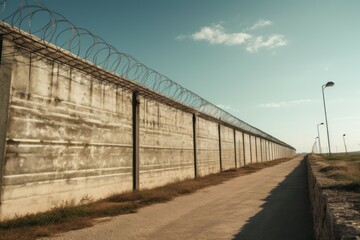 Fototapeta na wymiar Prison perimeter fence. Background with selective focus and copy space